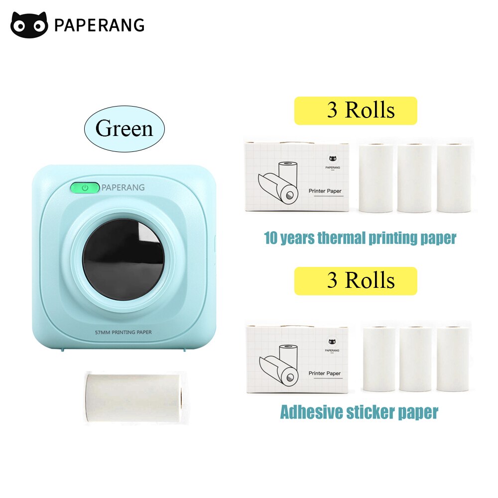 PAPERANG-Impresora térmica de bolsillo P1, dispositivo de impresión portátil, inalámbrica, BT, móvil, 200dpi, para fotos, imágenes, recibos, etiquetas adhesivas: Set 1-GR
