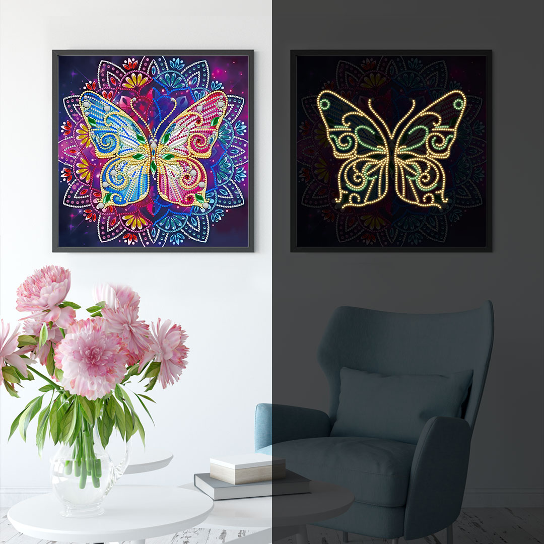 5D Luminous Diamond Painting Butterfly Night Animal Kits for Adults Kids Glow in The Dark Beads Diamond Art Painting Pictures: 08