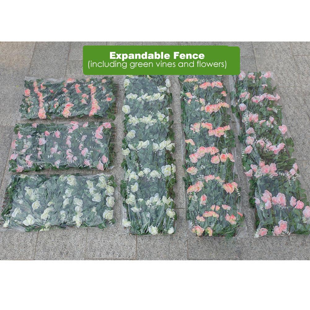Artificial Fence Wooden Telescopic Fence Garden Decoration Flower Leaf Guardrail Privacy Net Grille Privacy Barrier Rose Fence