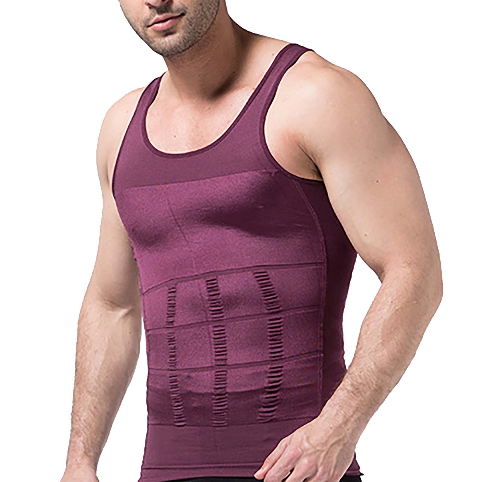 Compression Shirt Men's Slimming Body Vest Gym Workout Tank Top Abdomen Waist Trainer Solid Color Sleeveless Athletic Vest: S / Red
