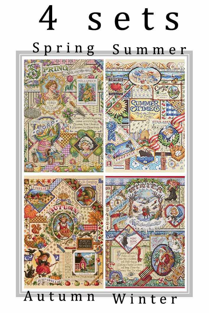 JI COTTON threads Lovely Counted Cross Stitch Kit Spring Summer Autumn Winter Time Sampler janlynn Four Seasons Season