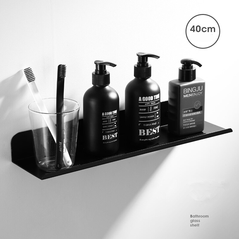 Wall Mount Black Bathroom Shelf Floating Shelves Aluminum Shower Caddy Bath Rack Shampoo Accessories Storage: 40cm
