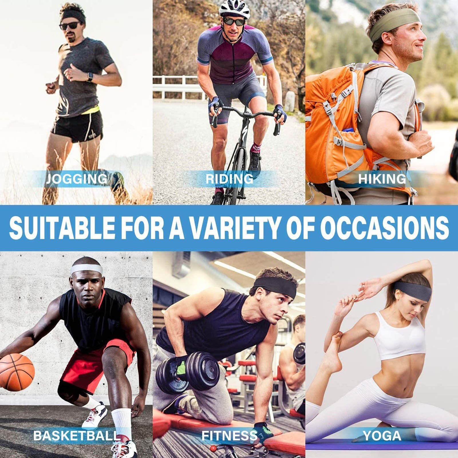 3Pcs Sport Hoofdband Running Fitness Zweetband Elastische Stretch Wrap Absorberende Zweet Fietsen Jog Gym Haar Bandage Mannen Vrouwen Oc6