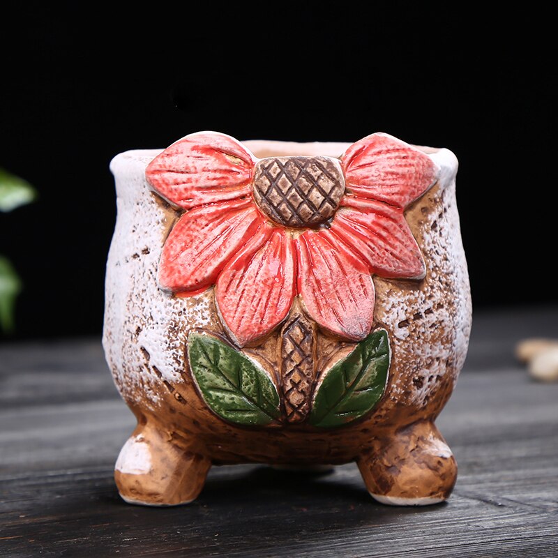 Maceta de cerámica gruesa con soporte para pies, maceta para plantas, bonsái, jarrón, adornos de escritorio