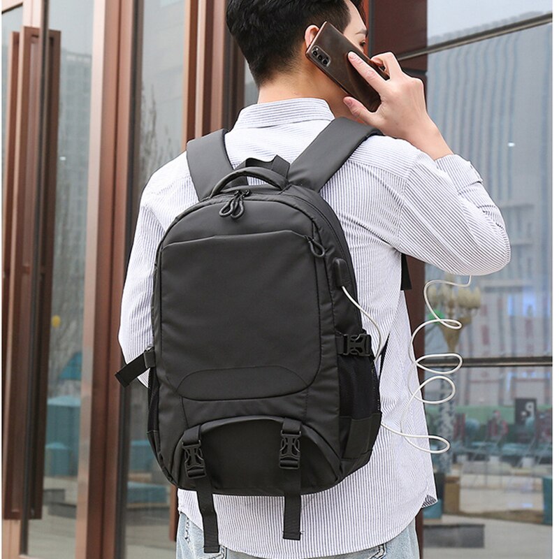 Large Capacity Men Backpack Gray USB Outdoor Casual University Student High School Bag for Teenage Boys