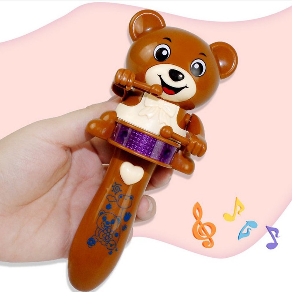 Sjovt elektrisk led blinkende musik bjørnetromme tegneserie dyrepind elektrisk pædagogisk legetøj til børn musikinstrumentlegetøj: Default Title