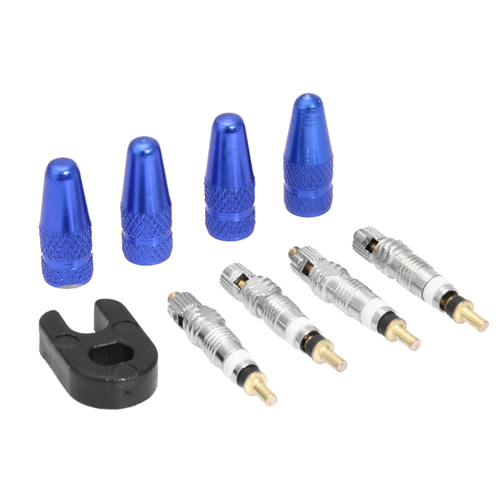 4 Uds. De tapones para vástago de válvula Presta + 4 Uds. De núcleos de válvula + Kit de llave, herramientas para bicicleta de montaña y carretera, piezas de repuesto, accesorios para neumáticos de bicicleta: Blue