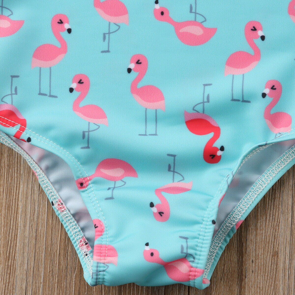 2-7Y Iregular Collar ruffle Bikini for Toddler kids girls Flamingo Print Swimwear summer beachwear