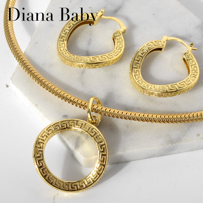 Diana Baby Ronde Sieraden Set Klassieke Koperen Oorbellen Hangende Ketting Vrouwen Stereoscopische Wedding Party Anniversary: Default Title