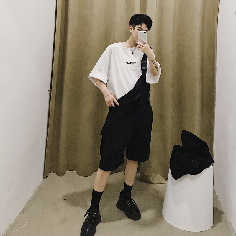 Mænd sommer tynd løs afslappet sorte korte smækbukser overalls mænd streetwear hip hop harem bukse jumpsuits