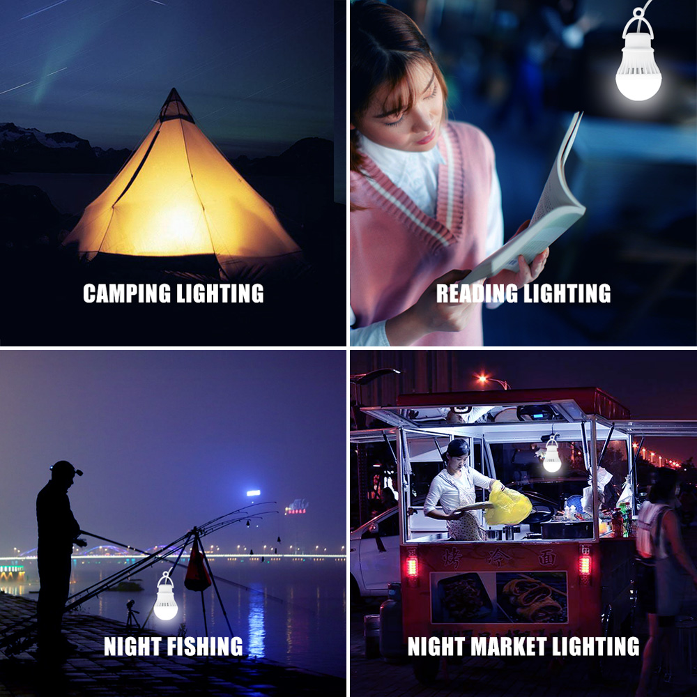 Linterna LED USB para exteriores, Bombilla portátil para acampar, 5V, 3 colores, lámpara recargable regulable para tienda de campaña en casa, senderismo, luz nocturna de emergencia