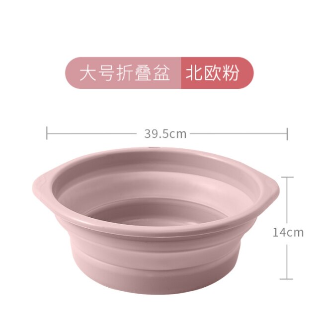 Household portable folding washbasin camping travel tourism outdoor folding basin bathroom wash basin: Pink-39.5cm-17-L