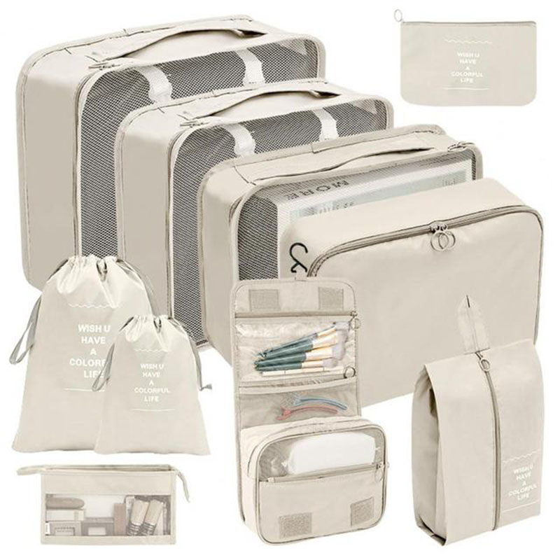 10 stuks / set reistassen organisator opslag kleding reisbenodigdheden verpakking kubussen reisaccessoires multifunctionele set: Ivoor