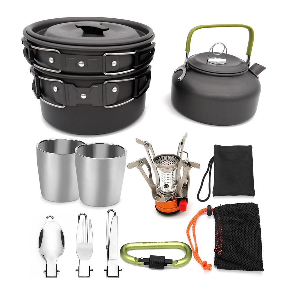 Portable Outdoor kitchen cooking pot Camping Hiking Picnic Teapot Pot Set Cookware Mess Kit Carabiner Camping Cookware Stove: B