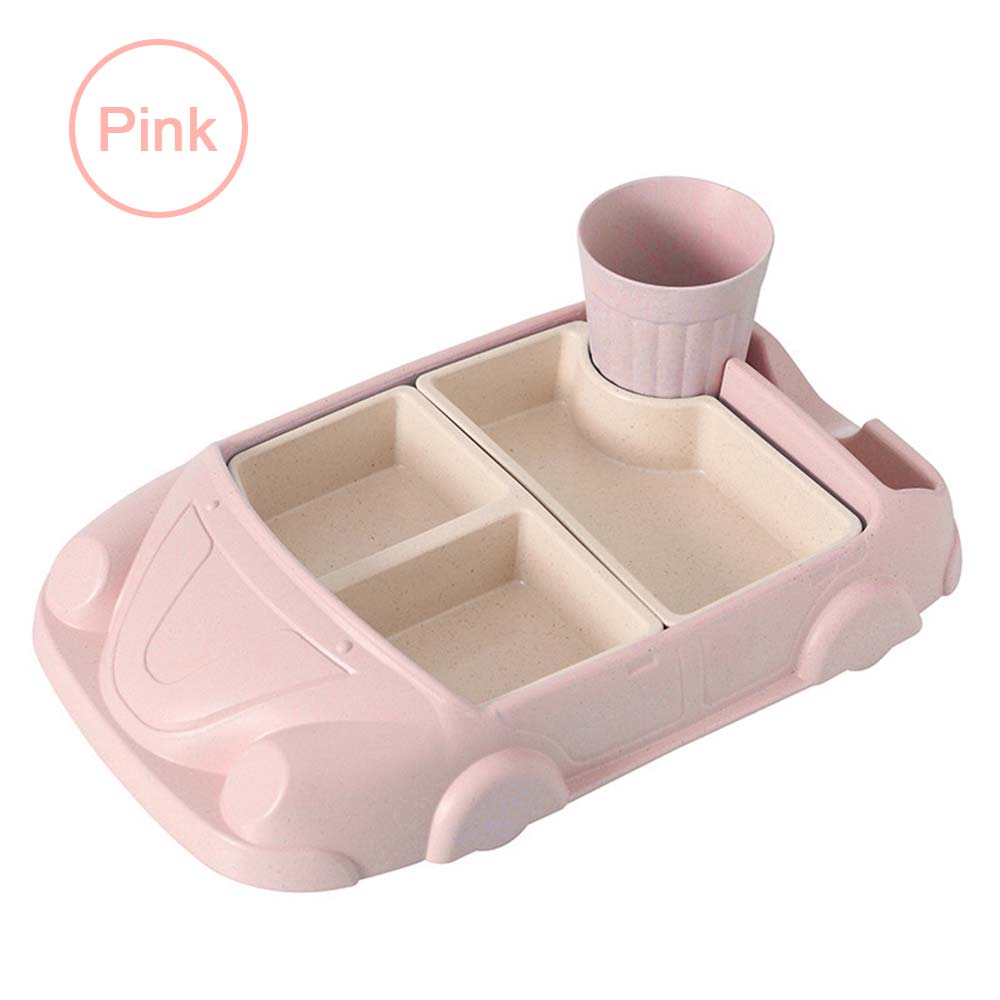 Barn porslin bil form skål kopp tallrikar barnmat behållare spädbarn bambu fiber träning rätter baby utfodring uppsättningar: Rosa