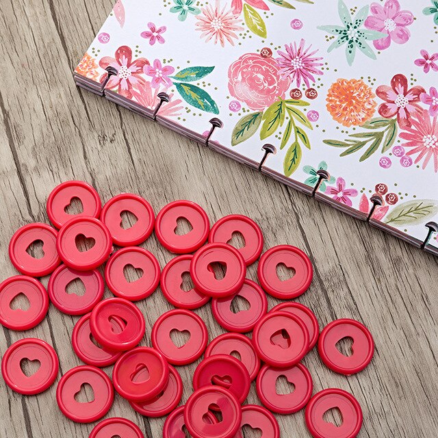 12PCS 23MM Notebook Binding Buckle Mushroom Disc Notebook Binding Notepad Plastic Loose-leaf Plastic Disc Buckle Paper Clip Ring: Red