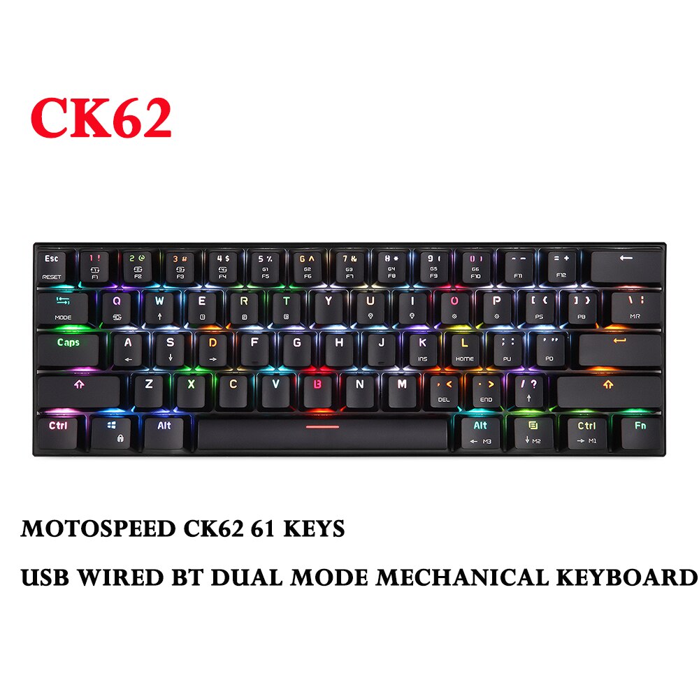Motospeed CK62 61 Keys USB Wired BT Dual Mode Mechanical Keyboard with RGB light effects Gaming Keyboard for pc laptop computer: CK62 Black / Blue Switch