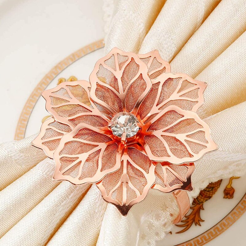 6 stykker legering serviettringer med hule blomster serviettholder utsmykning utsøkt servietter ringetone sett rhinestone thanksgivi