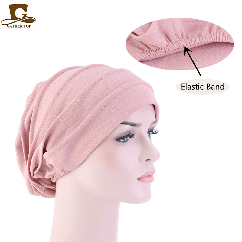 Muslimske kvinner tøye ut tøye ut chemo hatt lue søvn turban hodeplagg lokk hode pakke inn til kreft hårtap tilbehør