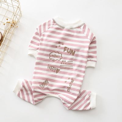 Hund Kleidung Gesamt-spielanzug Entzückende Haustier Gestreiften Pyjama 100% Baumwolle Yorkie Malteser Pudel Hause Tragen Französisch ziehen: Rosa / SM