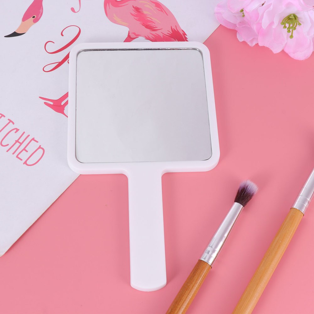 Handle Makeup Mirror Simple Practical Durable Small Makeup Mirror for Woman (White 90x160mm)
