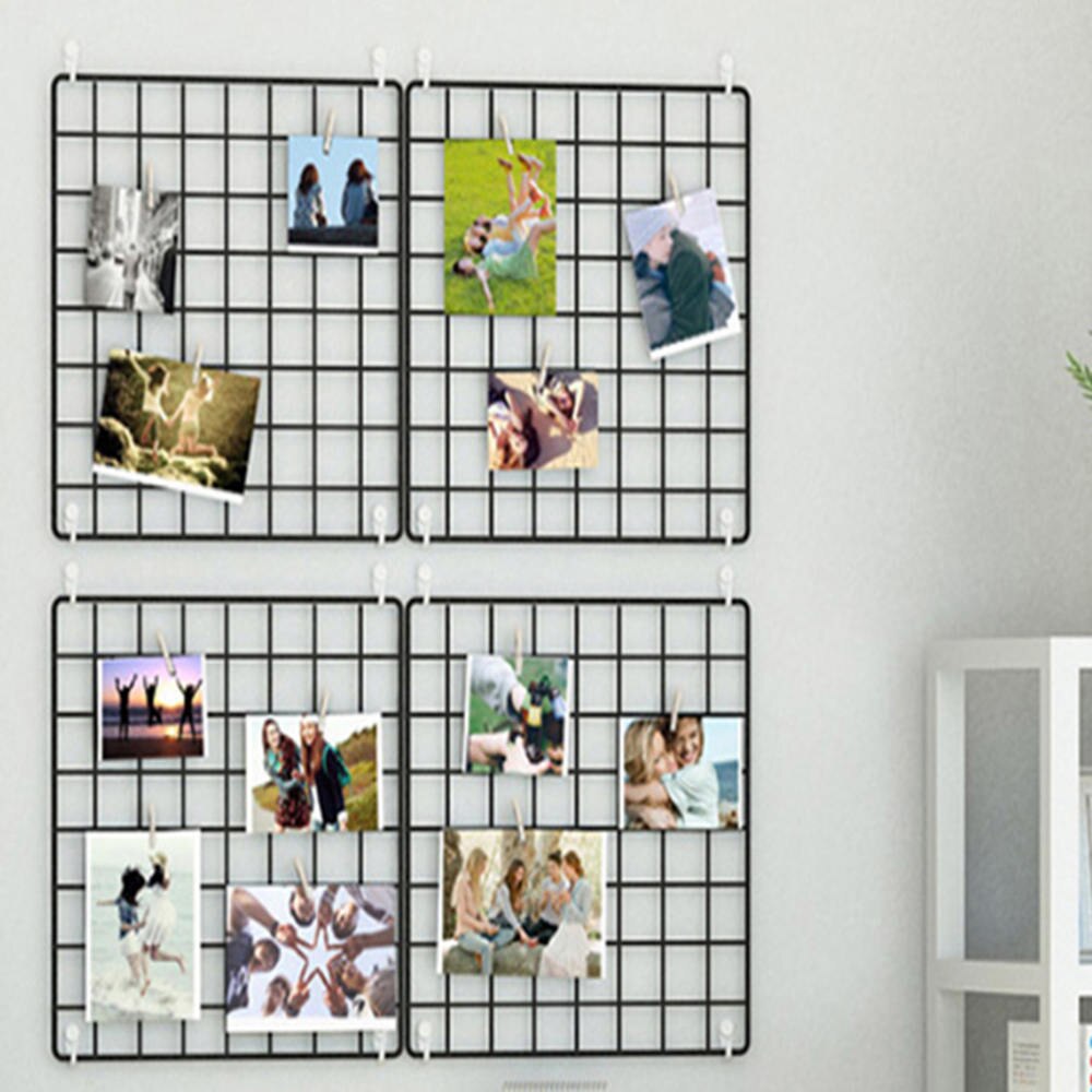 Jern metal gitter håndværk fotoramme væg kunst skærm mesh opbevaring organizer hylde væg dekoration holder