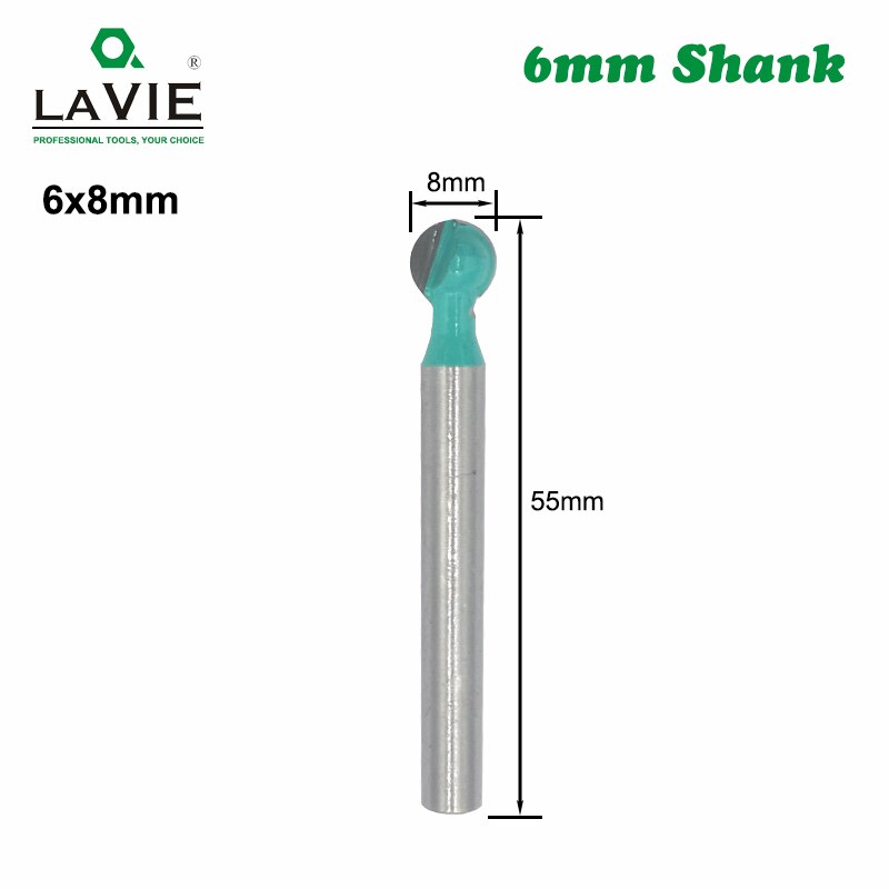 LAVIE 1pc 6mm Shank Ball Nose Round Carving Bit Cove CNC Milling Bit Radius Core Tungsten Carbide Router Bit for Wood MC06003: 6x8mm