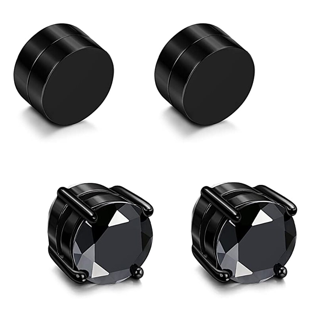 2 Pairs Rvs Magnetische Stud Oorbellen Voor Mannen Vrouwen Non Piercing Clip On Cz Oorbellen Set