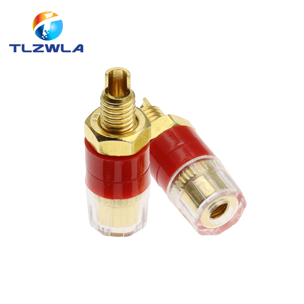 Terminal de latón de 2 piezas para amplificador, conector Banana de 4mm, CD, Audio, altavoz, poste de encuadernación, hilo de 31MM: Rojo