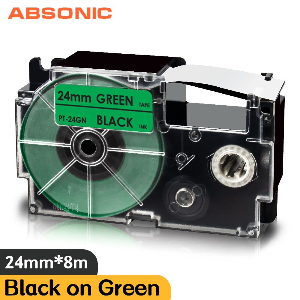 Mixed Color 24mm XR-24WE XR-24X For Casio XR-24RD XR-24BU XR-24YW XR-24GN Label Cassette for Casio CW-L300 KL-430 KL-820 Labler: Black on Green