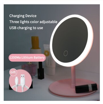 Led Light Makeup Mirror Storage LED Face Mirror Adjustable Touch Dimmer USB Led Vanity Mirror Table Desk Cosmetic Mirror: Purple 