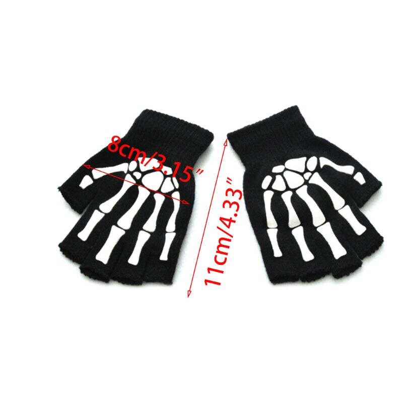 3pcs Skeleton Luminous Gloves for Kids Halloween Cosplay Children Fingerless Mittens Warm In Winter