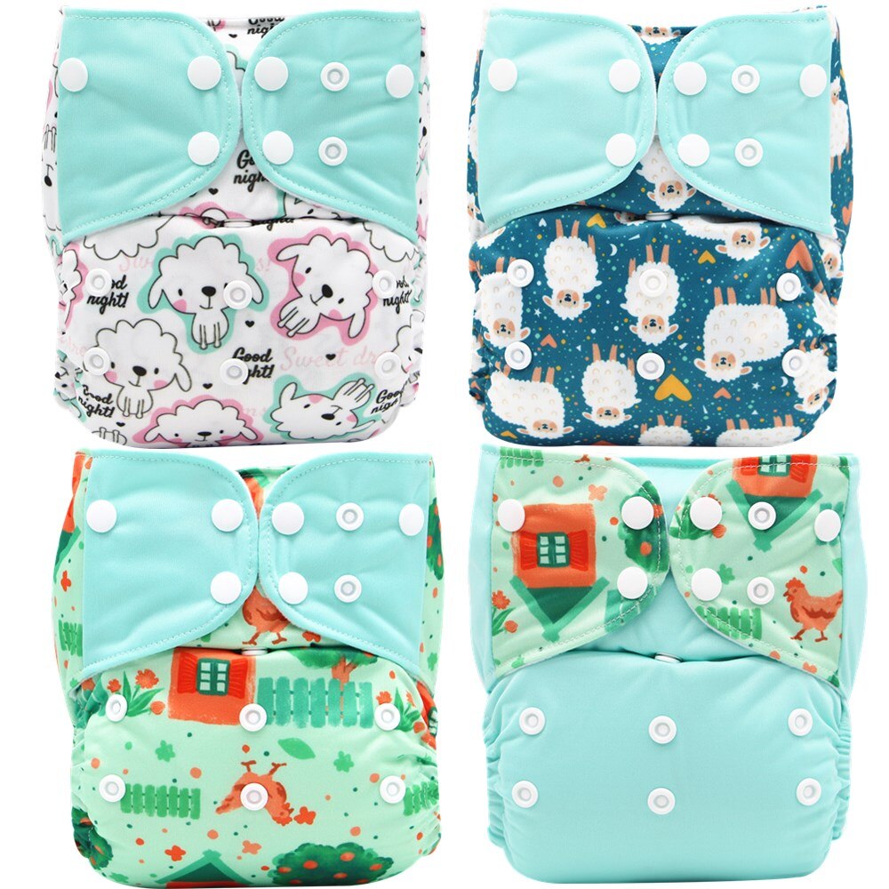 4pcs/pack Baby washable cloth diaper Reusable Nappy Cover Pocket dipers for baby products fralda ecologica couche lavable bebe: C