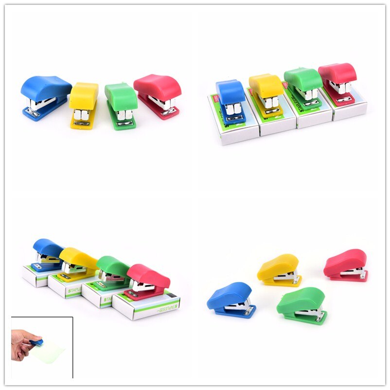 1set Mini Stapler Plastic Stationery Set Kawaii Stapler Paper Office Staples 4.7* 2.5cm