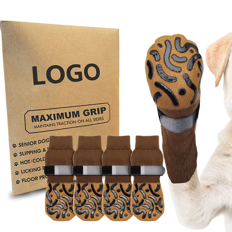 Calcetines antideslizantes para perros para pisos de madera dura, evitan que lamer y resbalones, botines gruesos para perros con pinzas para perros pequeños, medianos y grandes: S / Verde militar