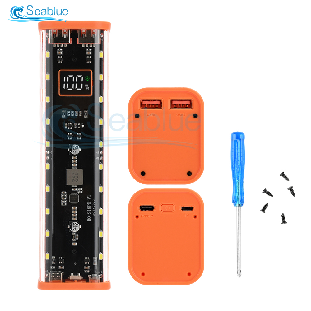 22,5W Power Bank DIY-kit 8×18650 batterijhouder Geen lassen nodig PD QC SCP FCP AFC Snelle oplading Multi-bescherming Batterijbehuizing: Goud