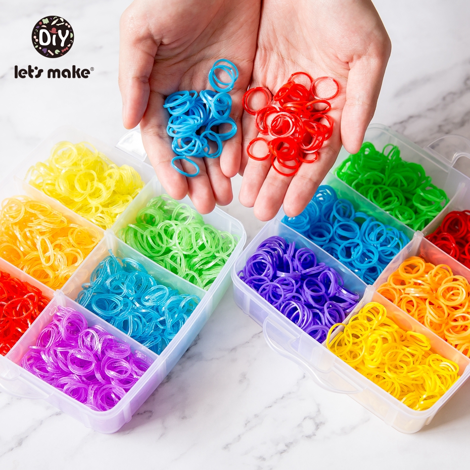Låt oss göra 1800pc diy leksaker gummi vävstol band stickning armband elastisk regnbåge väv vävstol vuxna barn förälder-barn leksak