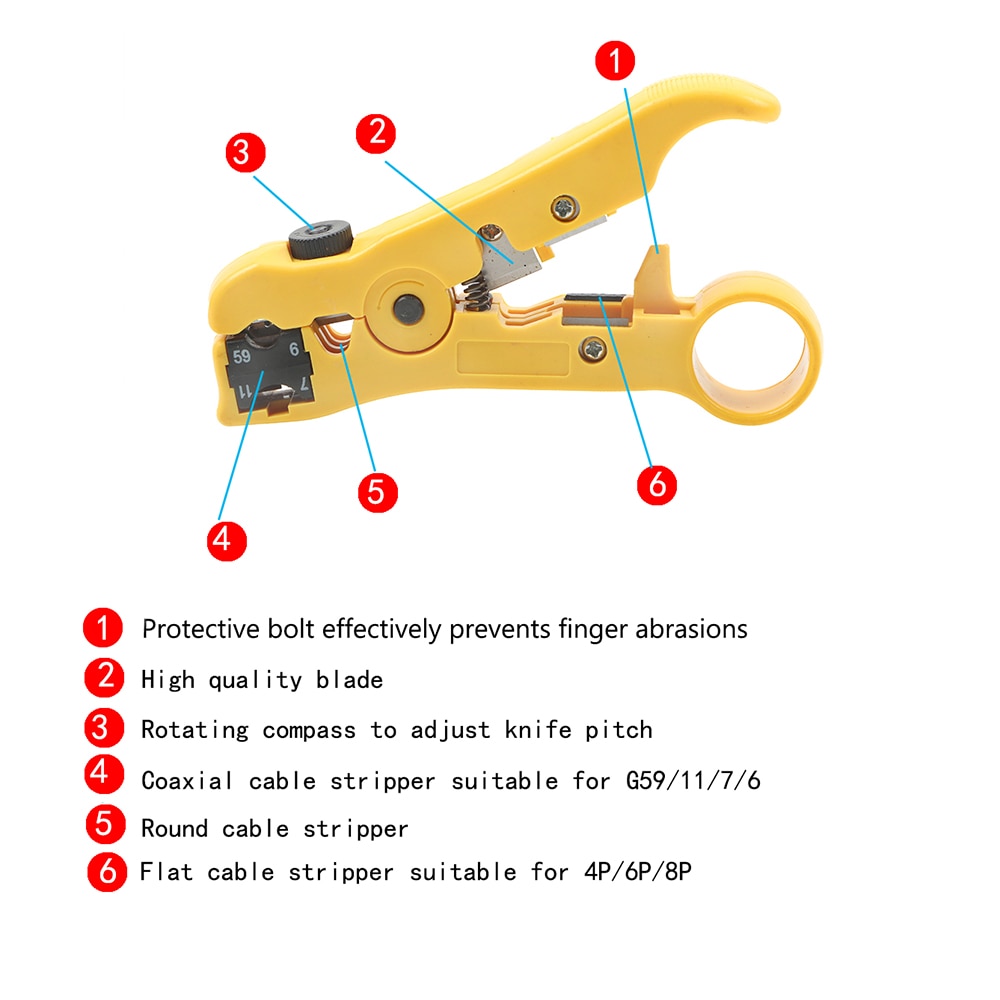 NICEYARD Draad Kabel Tang Elektrische Strippen Gereedschap multifunctionele Snijder Striper voor UTP/STP RG59 RG6 RG7 RG11