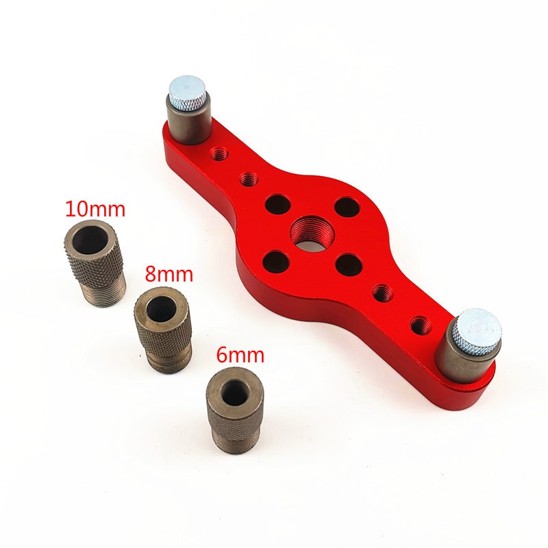 Vertikal lomme hull jig 6/8/10mm trebearbeiding dowelling selvsentrerende drill guide kit tre boring locator hull puncher: Rødt sett