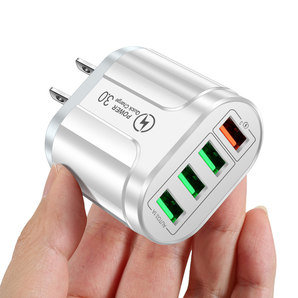Cargador USB 3.1A de 4 puertos, adaptador de carga rápida, enchufe UE EE. UU. para Iphone POCO Realme Xiaomi, cargador de teléfono móvil QC 3,0, cargador de pared: Marrón