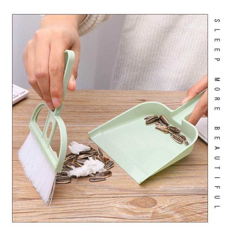 Mini desktop escova de limpeza varredura durável teclado para varredura de plástico conjunto de duas peças com pequena vassoura poeira casa jardim acessório: green 1set