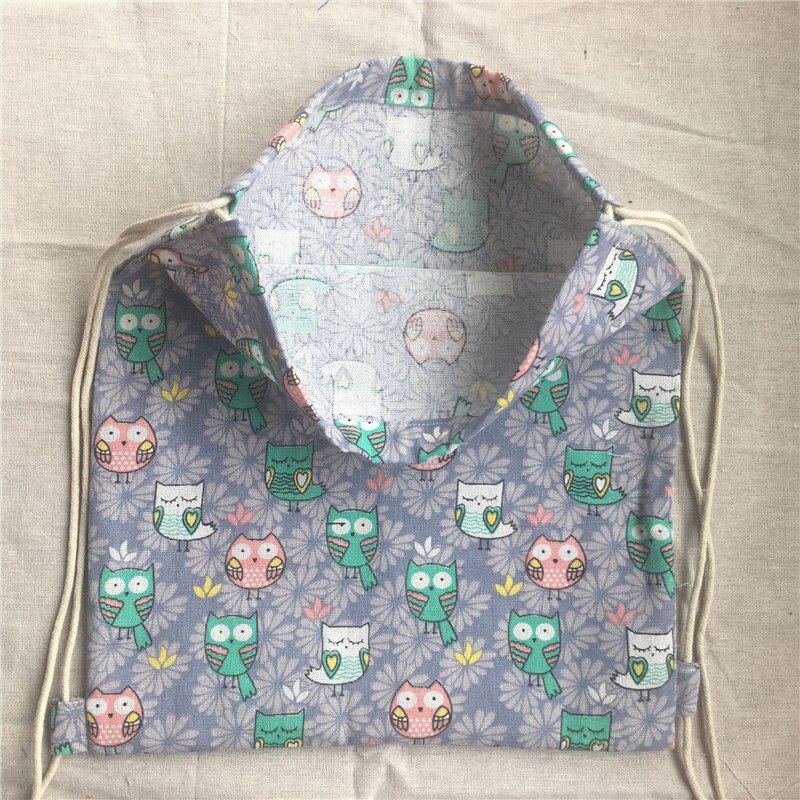 Cotton Linen Drawstring Backpack Student Book Shoes Bag Owls Purple flower Base 2033d