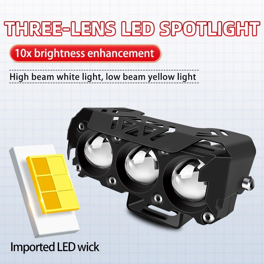 Foco LED para motocicleta, luces antiniebla de haz alto/bajo de doble Color para coches, camiones, SUV, UTV, 12V, 24V, mini lente, luz de conducción