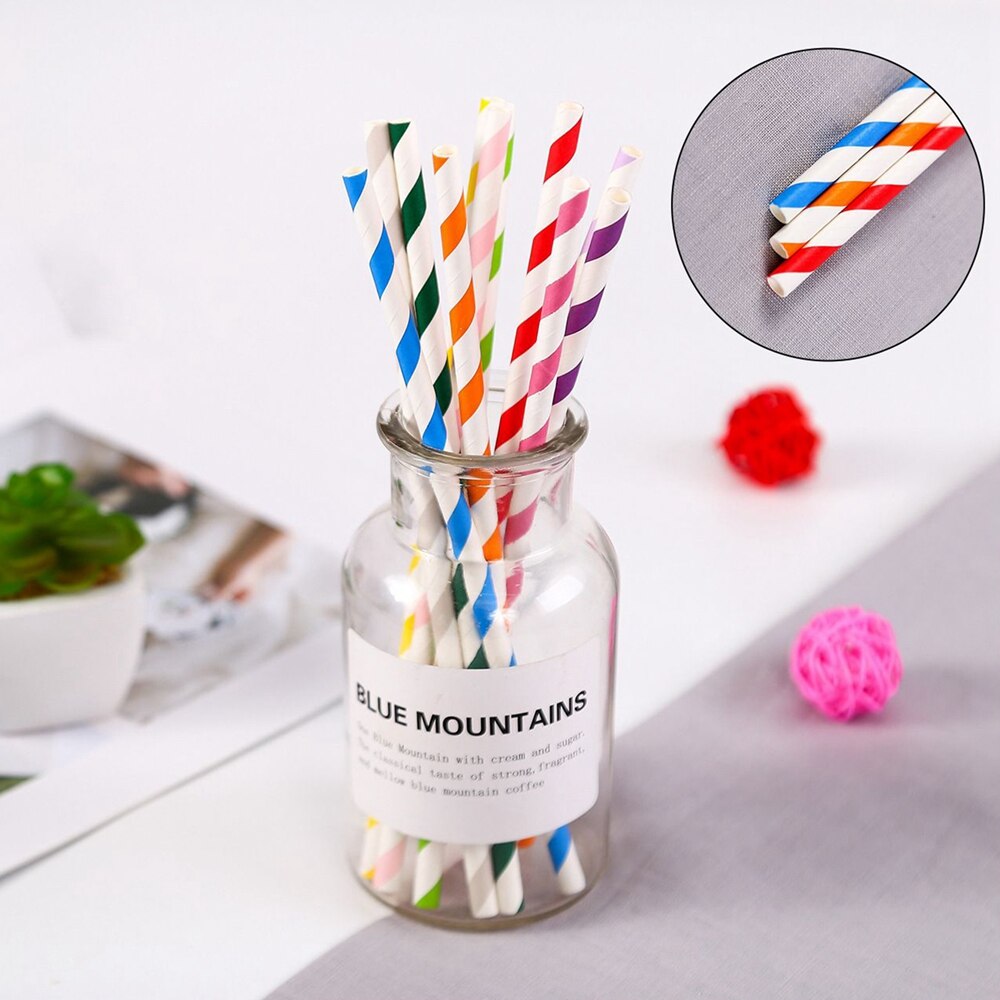 100Pcs Multicolor Wegwerp Papier Rietjes Winkel Sap Sucker Rechte Drankjes Rietjes Bar Drink Accessoires: C