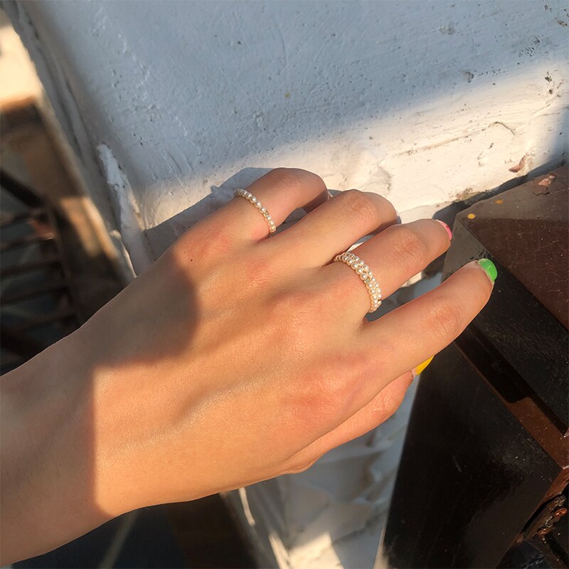 Woogge Vintage ▾ Barocco Naturale Anello di Perle D'acqua Dolce per Le Donne Elegante A Mano di Lavoro A Maglia Irregolare mini Perla in Rilievo Anelli