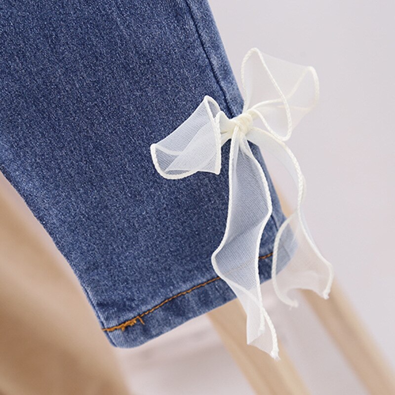 Baby jenter søte jeans høst barnesløyfe lange bukser uformelle denimbukser barn barneklær