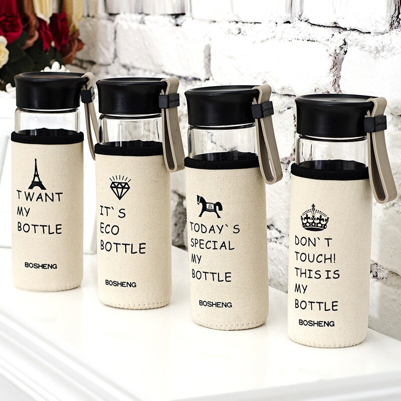 Koreanische Glas Wasser Flasche Studenten Schule Trinken Flaschen Ich bin Freien Baumwolle Und Linie Tasse Hülse Tragetasche Tasche Sport Tasse LA78