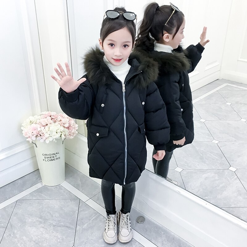 Mädchen Winter Feste Tasche Mäntel freundlicher Parkas Gepolsterte Baumwolle ist hingefallen Kapuze Jacke Mädchen Lange Warme Outfit 5 6 7 8 9 10 11 12 jahre: Schwarz / 7T