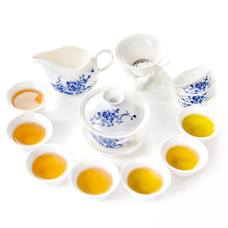 13pcs Tea Set Chinese Ceramic 1 Gaiwan 1 Chahai 1 Tea Strainer 10 Tea Cups Porcelain Kung Fu Afternoon Travel Tea Sets Drinkware: CJ072