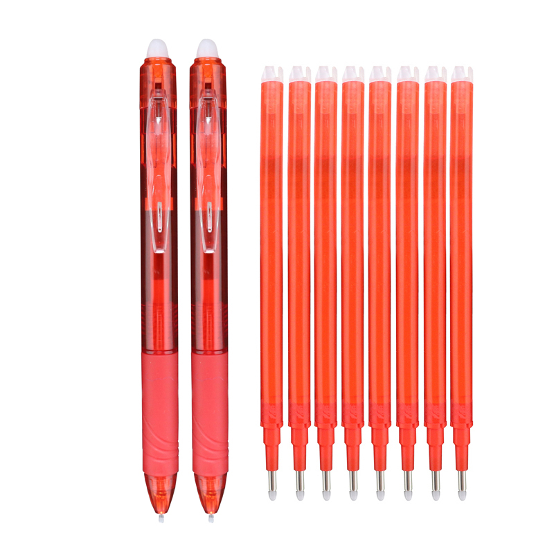 10pcs/lot 0.5mm Magic Erasable Pen Press Gel Pen Set Washable Handle Pen Refill Rod Blue/Black Ink School Writing Stationery: Burgundy